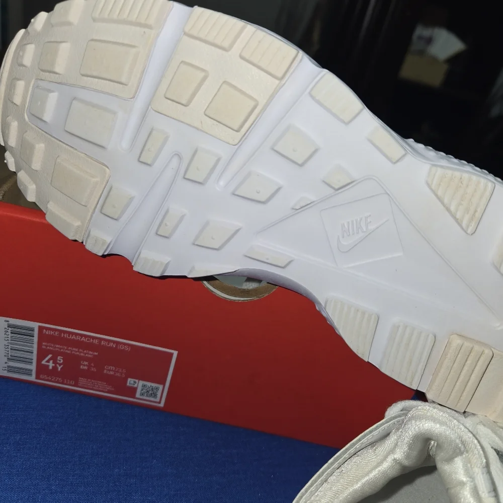 Nike Kids Huarache Run Cream and White Sneakers - Picture 3 of 3